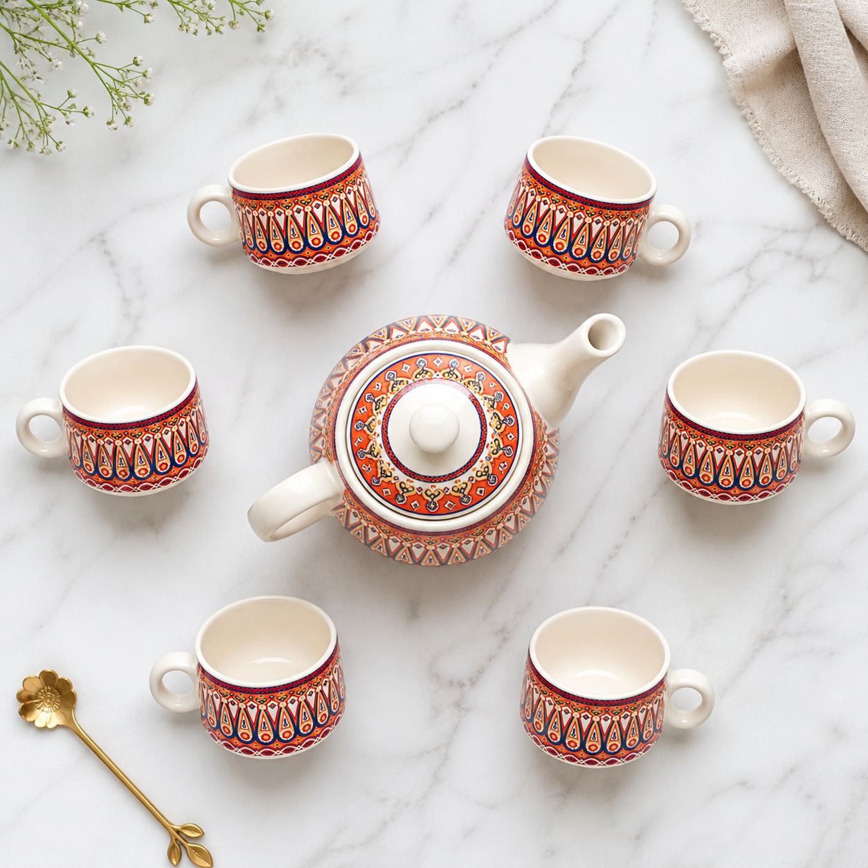 Geometric Ceramic Tea Pot Set – Handcrafted Tea Set for Elegant Gifting