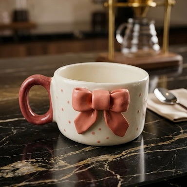 Pink Bow Mug by GupShupCups — cute aesthetic ceramic mug for gifting