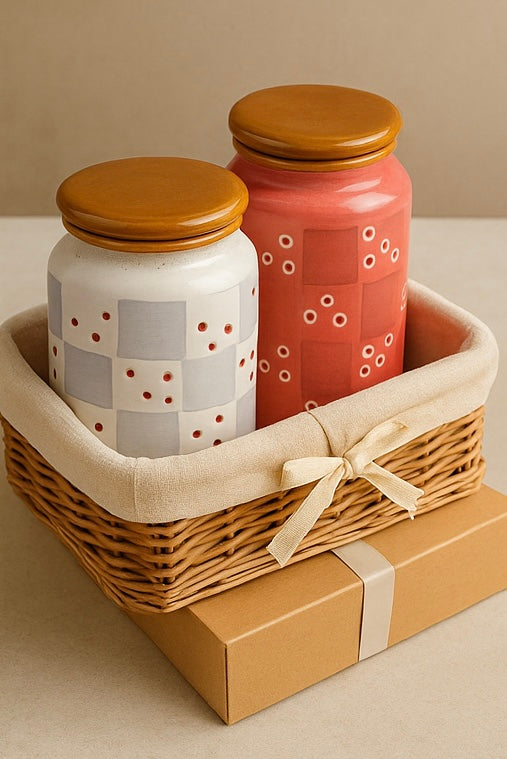 Ceramic Storage Jar Set with Lids | Nani Ki Martbaan Memory Jars | Handcrafted Kitchen Containers
