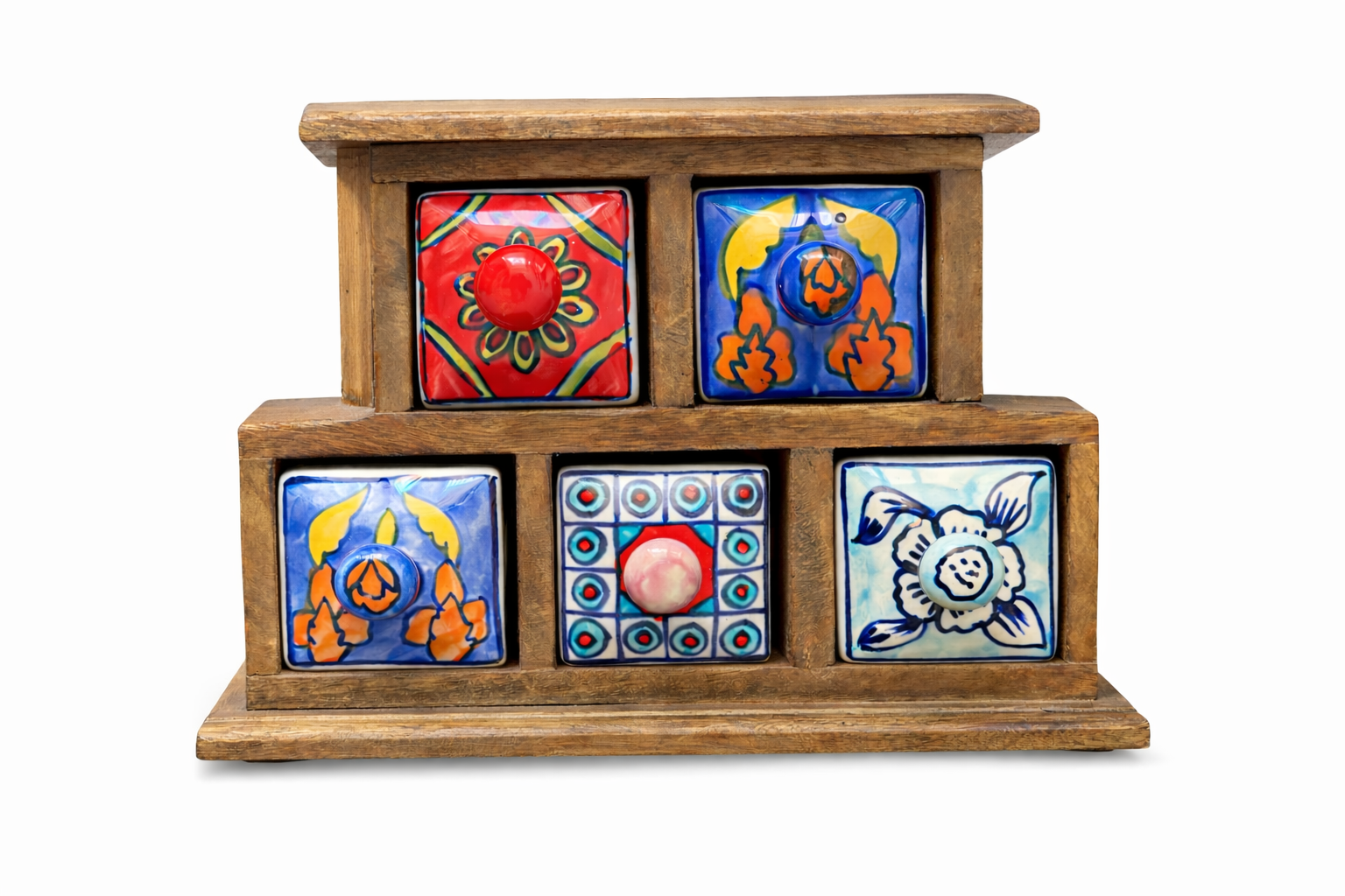 Wooden Ceramic Drawer Box | Handcrafted Storage Organizer for Spices, Jewellery & Home Decor