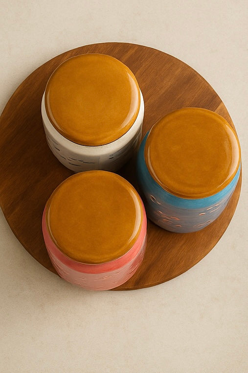 Ceramic Storage Jar Set with Lids | Nani Ki Martbaan Memory Jars | Handcrafted Kitchen Containers