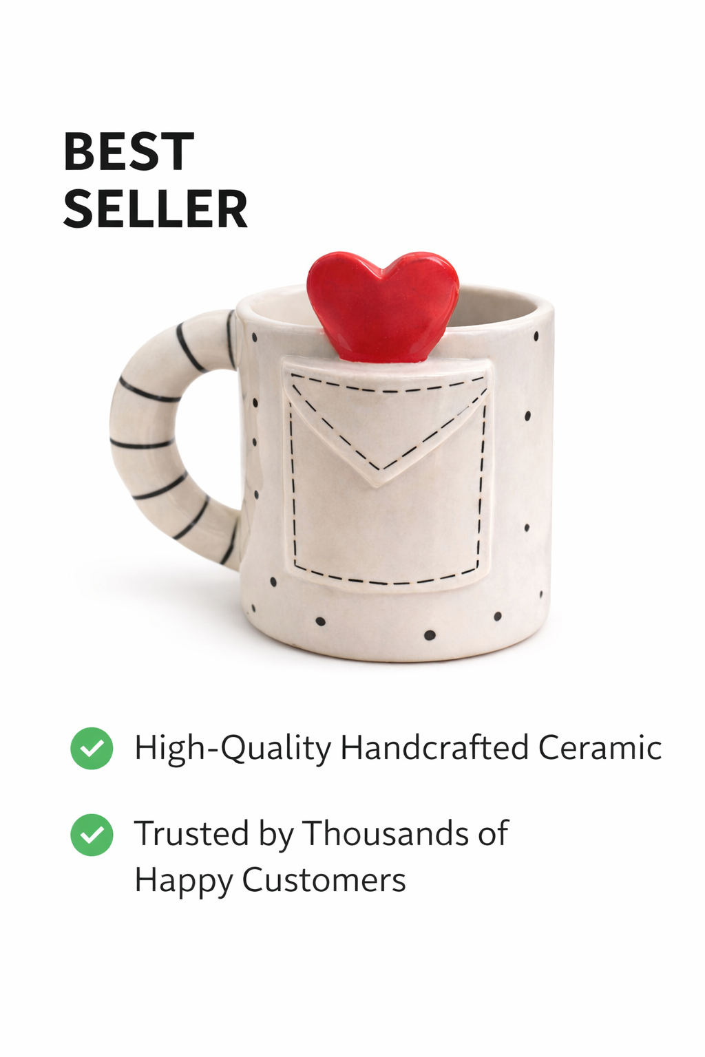 Handcrafted Ceramic Cute Coffee Mug - Love Letter Heart Mug – Romantic Gift for Her & Him