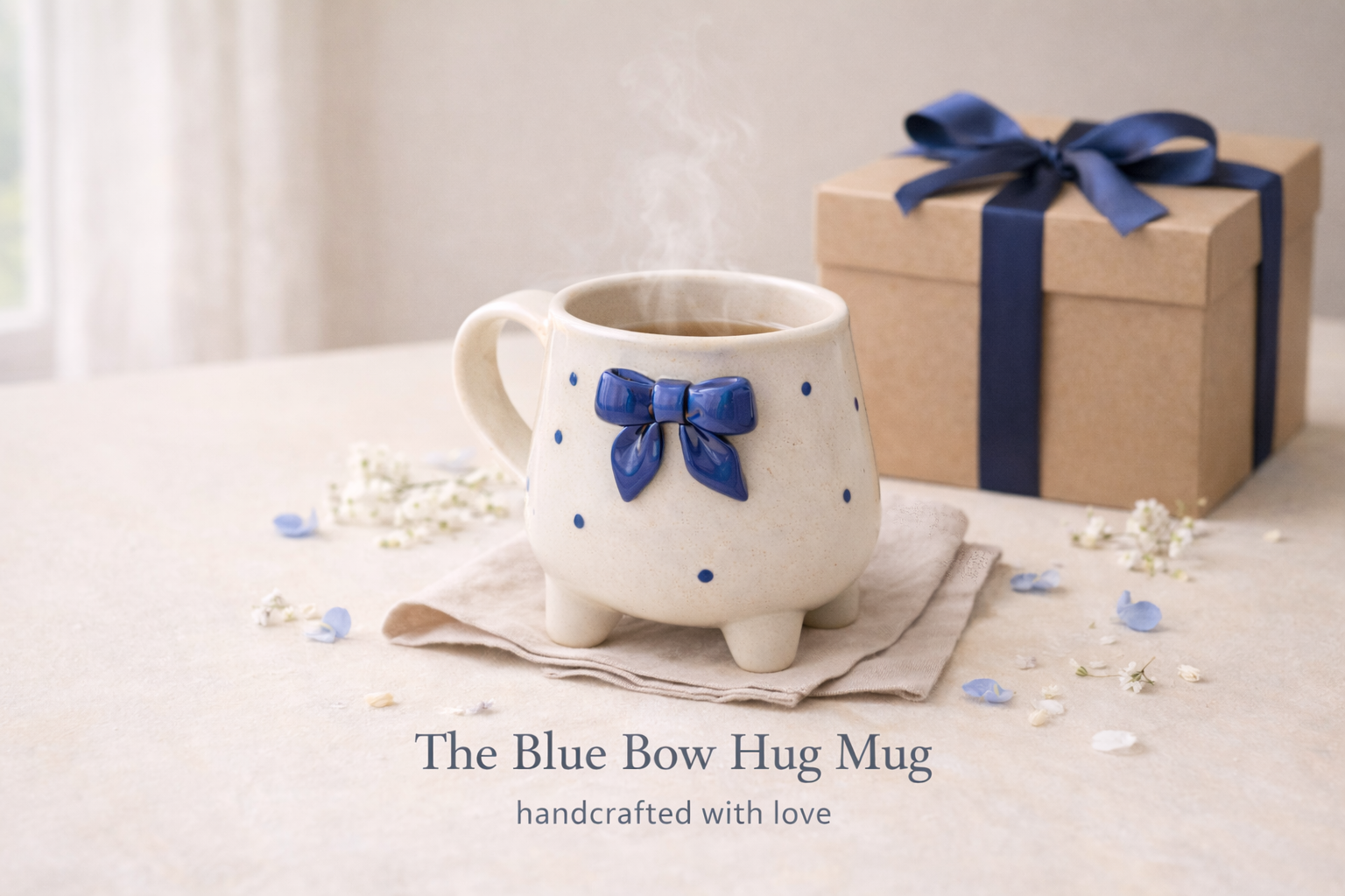 Valentine Couple Bow Hug Mug Set | Handcrafted Ceramic Mugs for Couples by GupShupCups