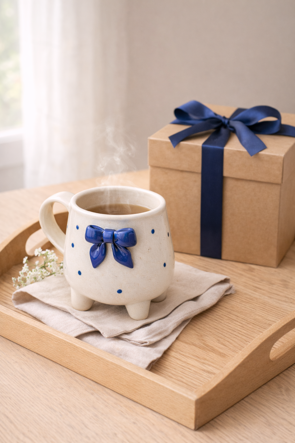 Valentine Couple Bow Hug Mug Set | Handcrafted Ceramic Mugs for Couples by GupShupCups