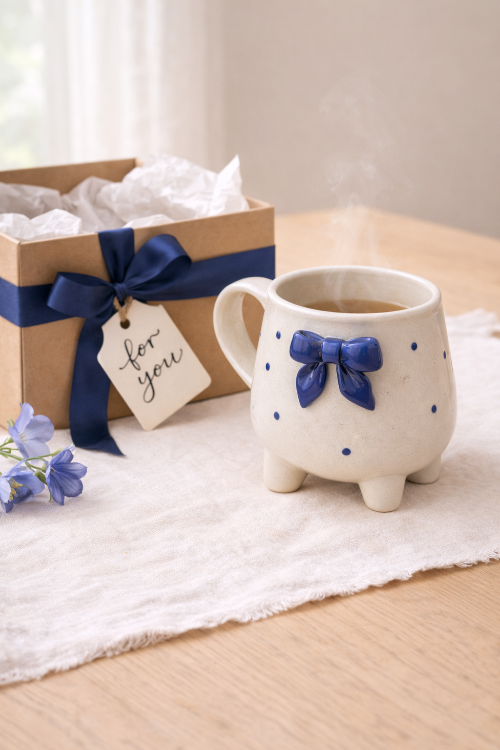 Valentine Couple Bow Hug Mug Set | Handcrafted Ceramic Mugs for Couples by GupShupCups