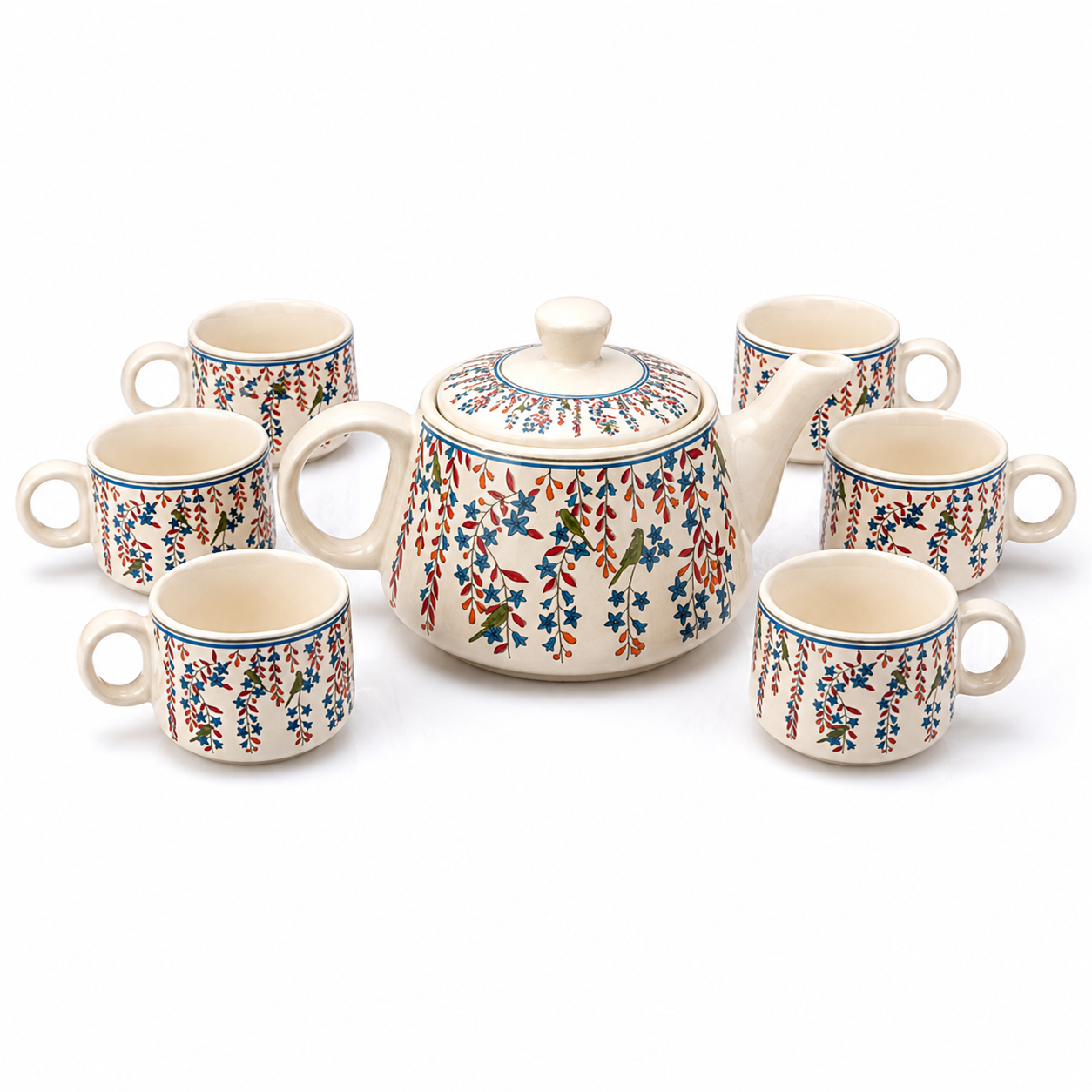 Floral Ceramic Tea Pot Set with Tea Cups – Handcrafted Tea Set for Gifting