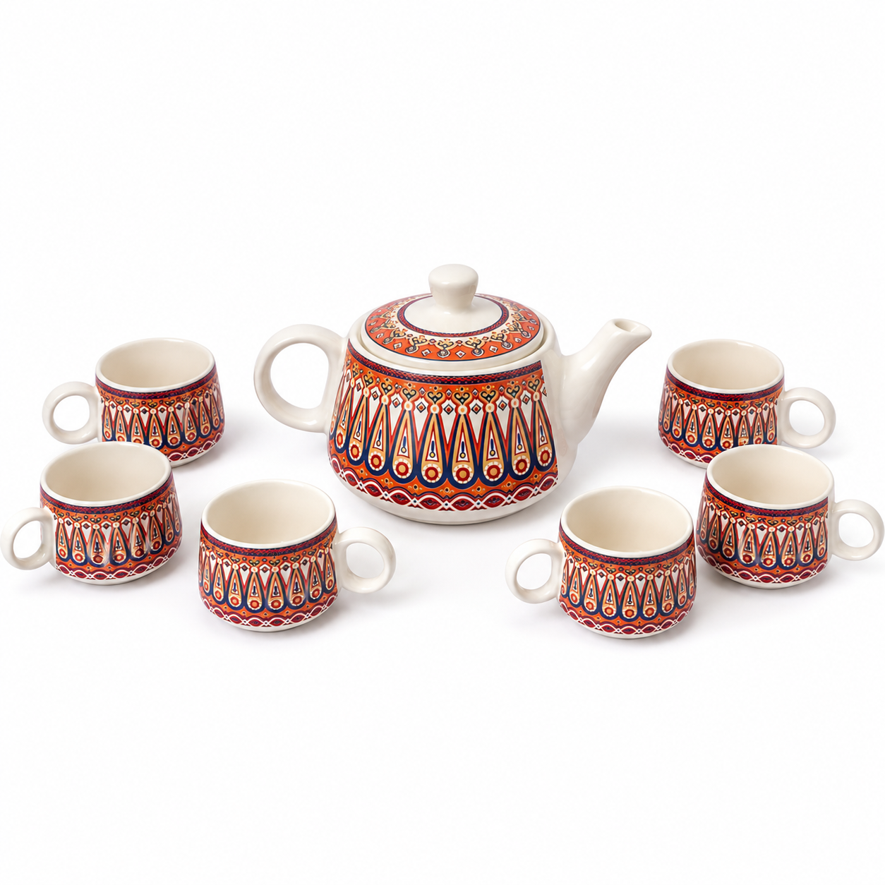 Geometric Ceramic Tea Pot Set with Tea Cups – Handcrafted Tea Set for Gifting