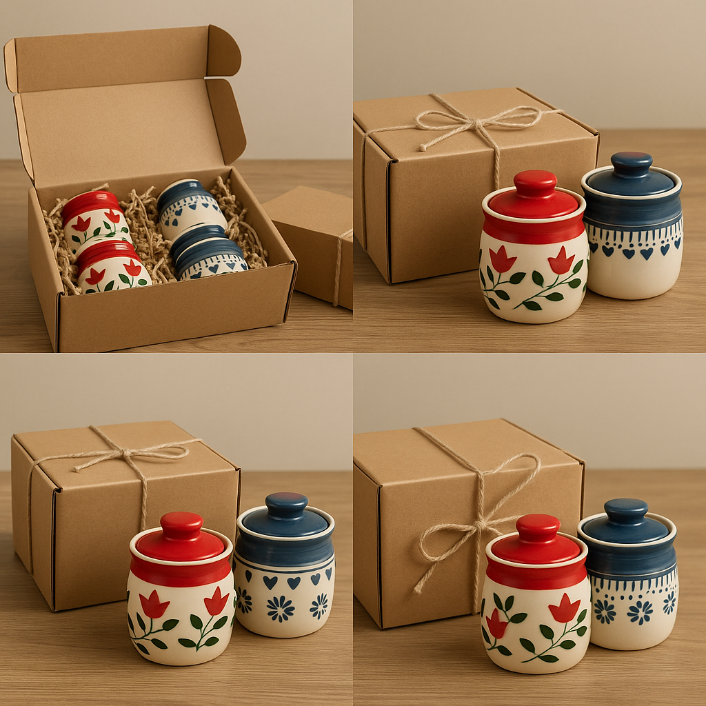 Desi Mitti Handcrafted Mini Barni Set – Ceramic Chutney & Masala Jars (Set of 4)