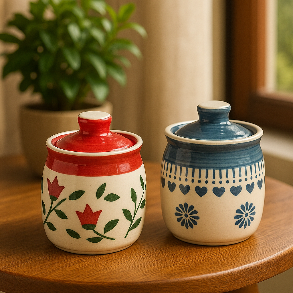 Desi Mitti Handcrafted Mini Barni Set – Ceramic Chutney & Masala Jars (Set of 4)