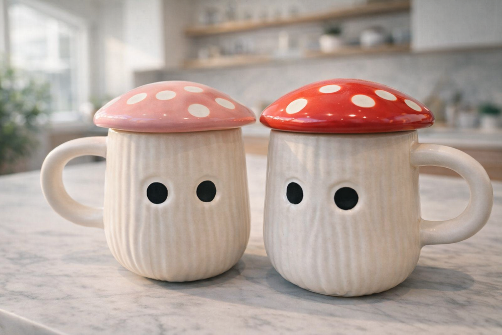 Mushroom Mug Set of 2 – Cute Ceramic Coffee & Tea Mugs for Gifting