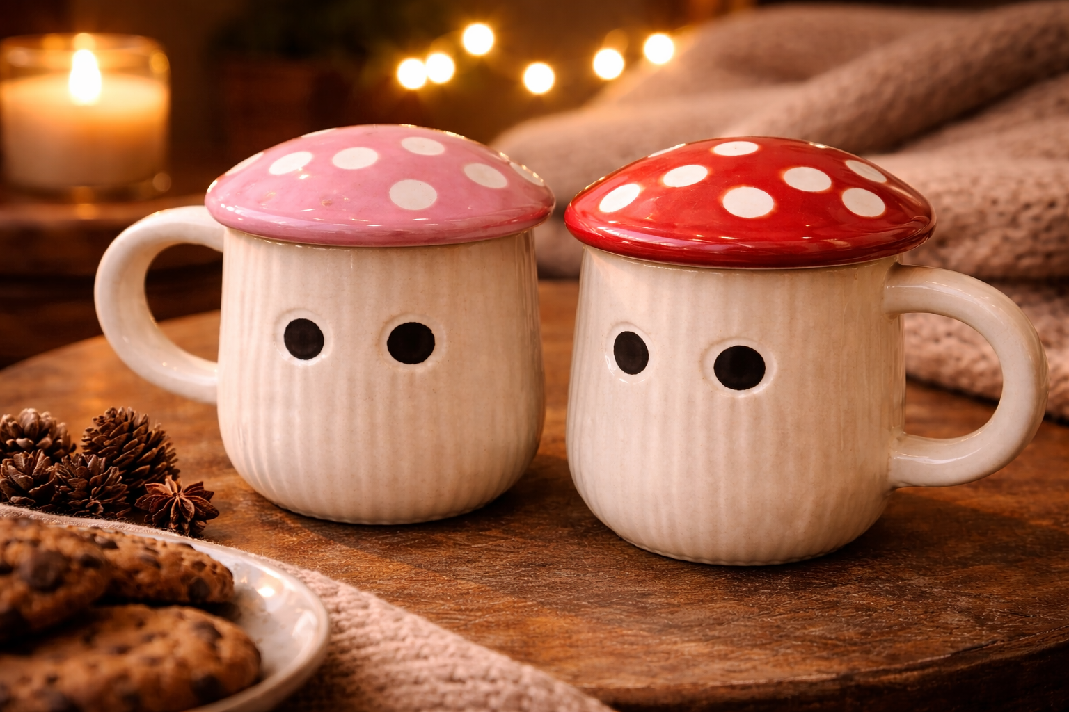 Mushroom Mug Set of 2 – Cute Ceramic Coffee & Tea Mugs for Gifting