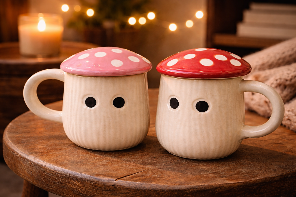 Mushroom Mug Set of 2 – Cute Ceramic Coffee & Tea Mugs for Gifting