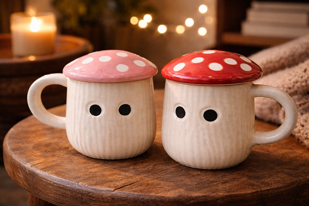Mushroom Mug Set of 2 – Cute Ceramic Coffee & Tea Mugs for Gifting
