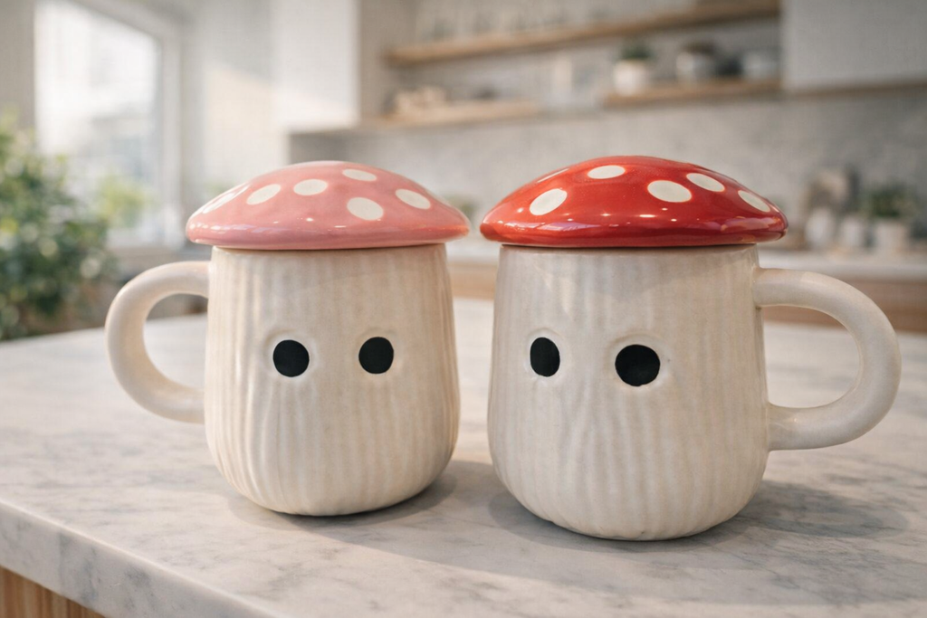 Mushroom Mug Set of 2 – Cute Ceramic Coffee & Tea Mugs for Gifting