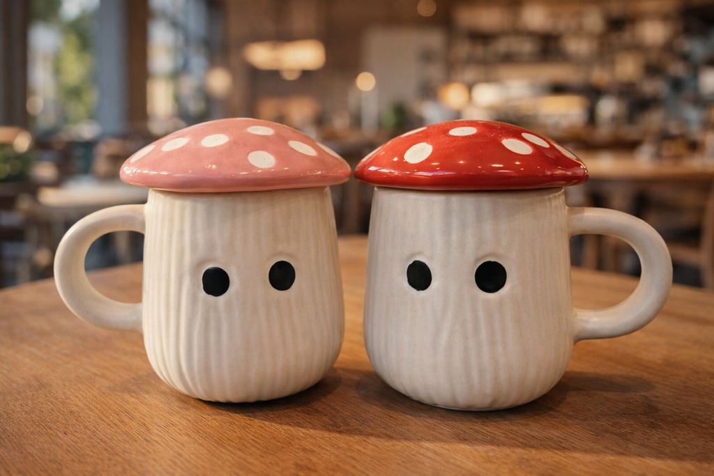 Mushroom Mug Set of 2 – Cute Ceramic Coffee & Tea Mugs for Gifting