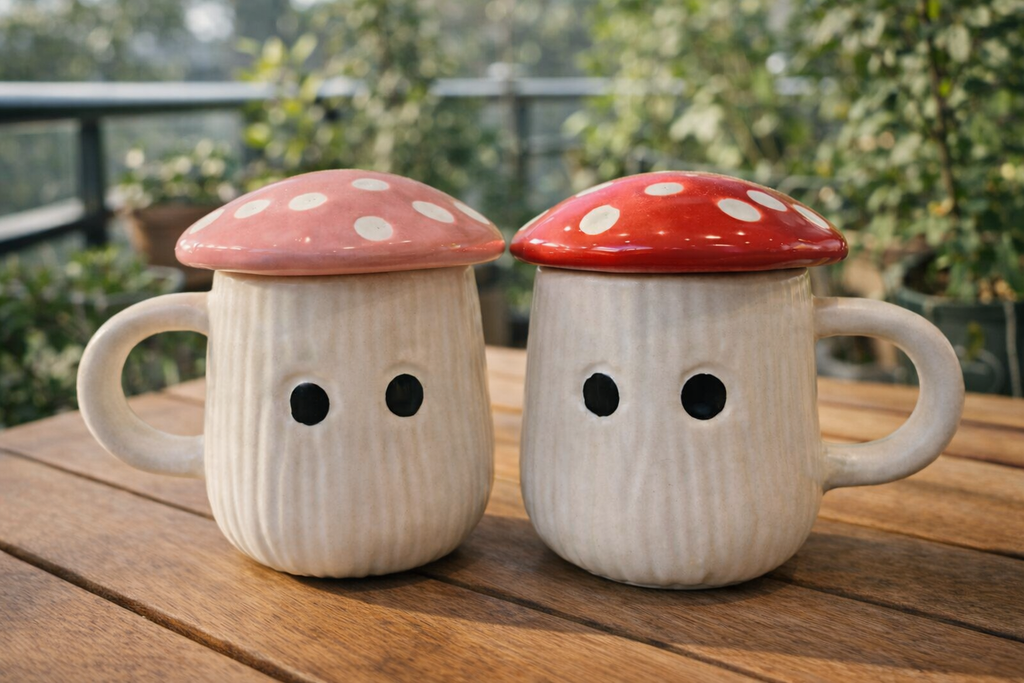Mushroom Mug Set of 2 – Cute Ceramic Coffee & Tea Mugs for Gifting
