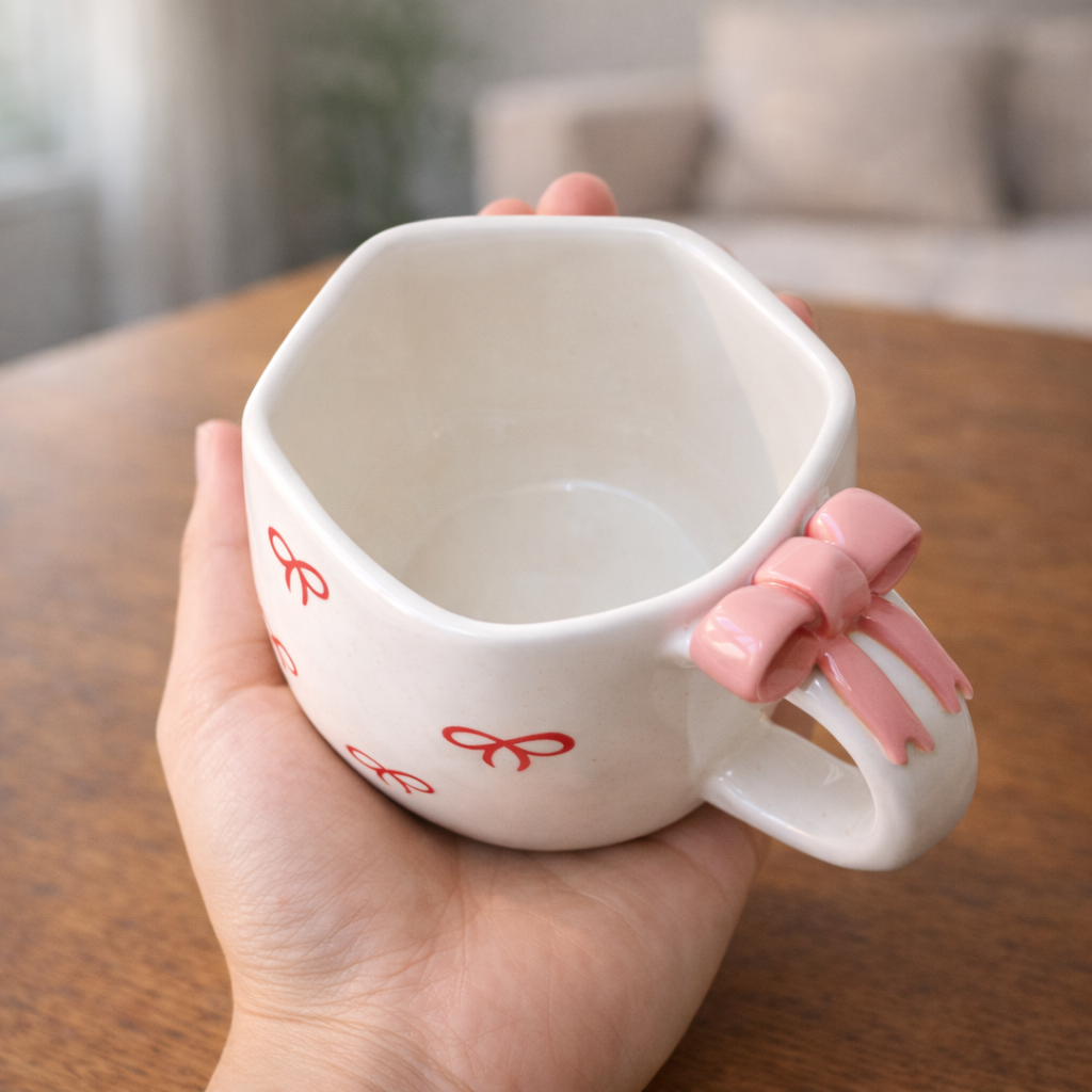 Bow Print Pink Bow Mug – Cute Ceramic Coffee Mug for Gifting