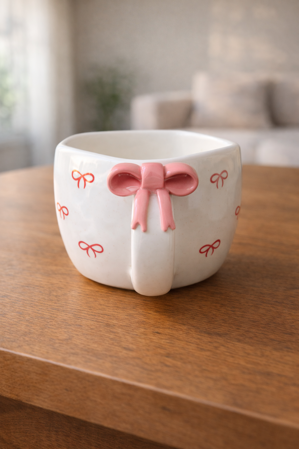Bow Print Pink Bow Mug – Cute Ceramic Coffee Mug for Gifting