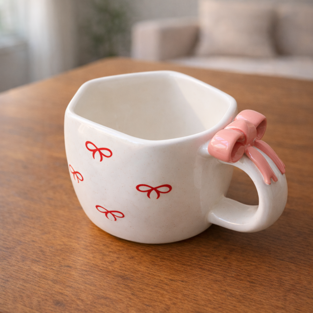 Bow Print Pink Bow Mug – Cute Ceramic Coffee Mug for Gifting