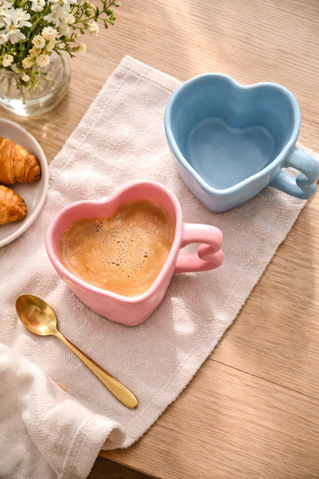 Heart Mug Set of 2 – Cute Ceramic Heart Shape Coffee Mugs for Couples & Gifting