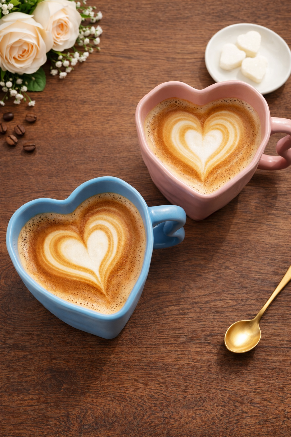 Heart Mug Set of 2 – Cute Ceramic Heart Shape Coffee Mugs for Couples & Gifting