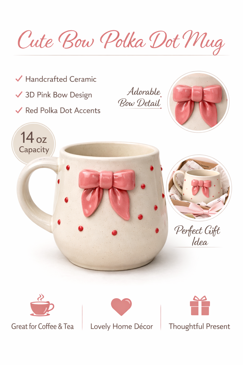 The Bow Hug Mug – Cute Ceramic Gift Mug for Her