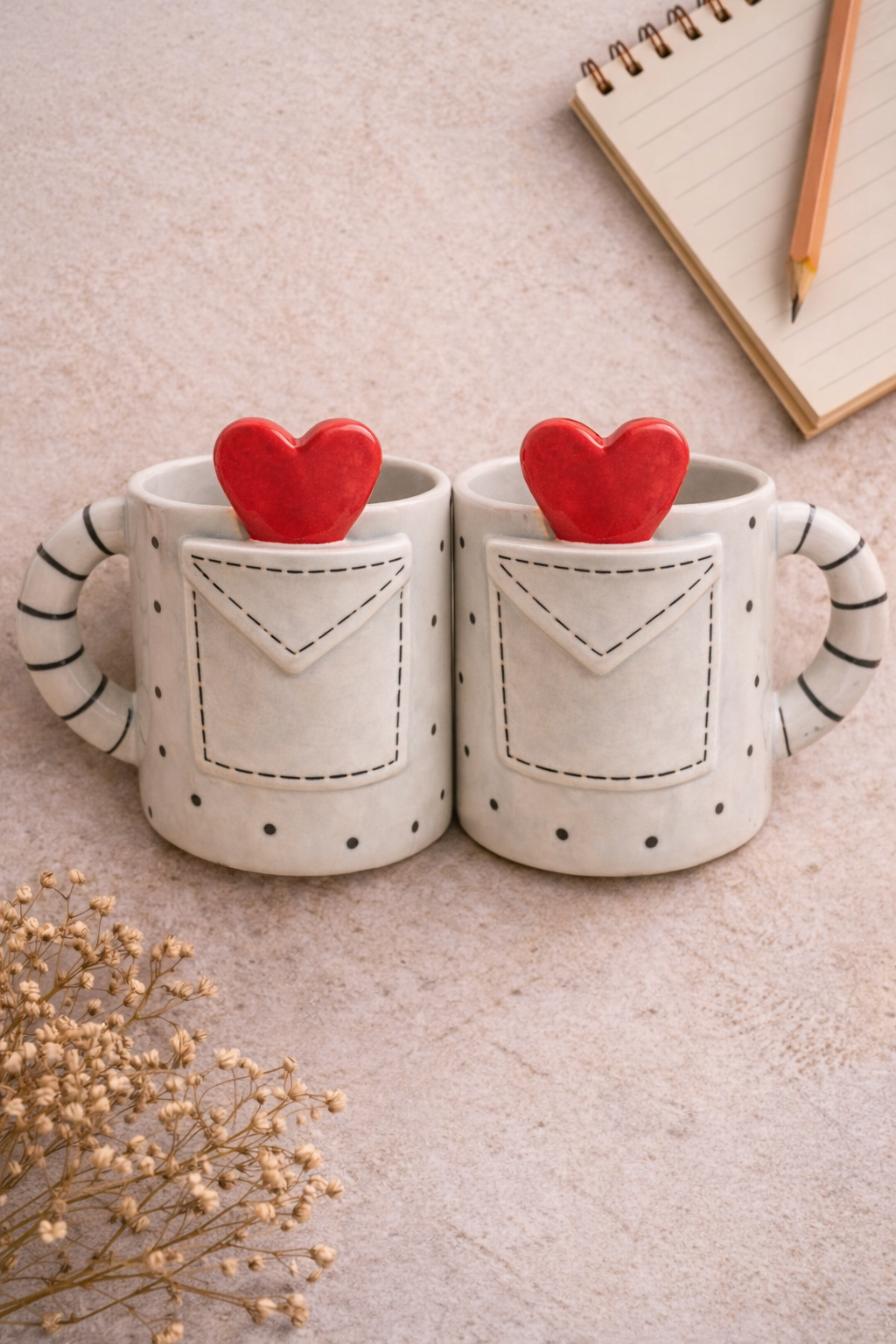 Love Letter Heart Mug Set of 2 – Cute Ceramic Coffee & Tea Mugs for Gifting