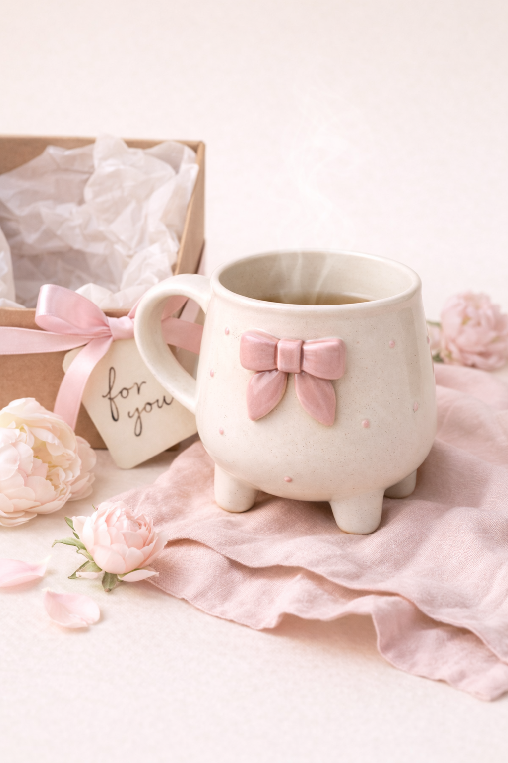 Valentine Couple Bow Hug Mug Set | Handcrafted Ceramic Mugs for Couples by GupShupCups