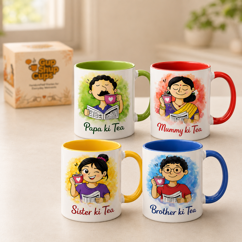 Family Mug Set of 4 with GupShupCups packaging