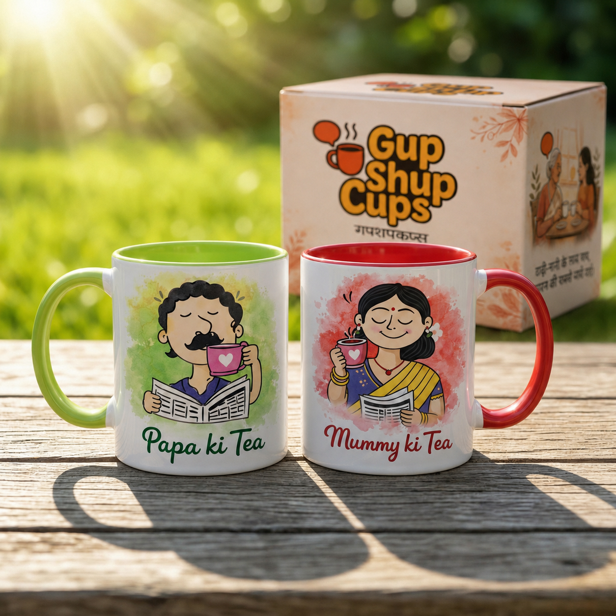 Papa Mummy Mug Set with GupShupCups packaging