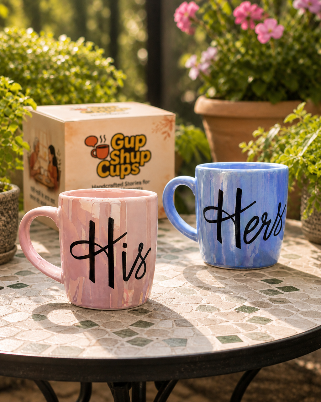 His & Hers Couple Mug Set with GupShupCups packaging