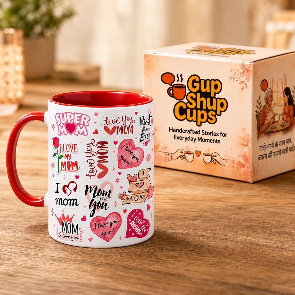 I Love Mom Mug with GupShupCups packaging