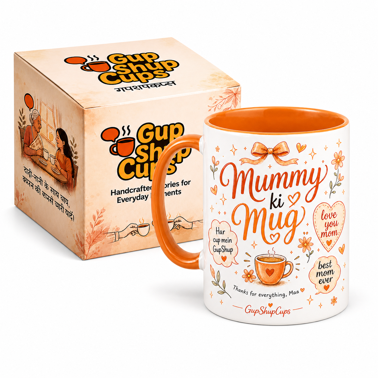 Mummy Ki Mug Illustrated with GupShupCups packaging