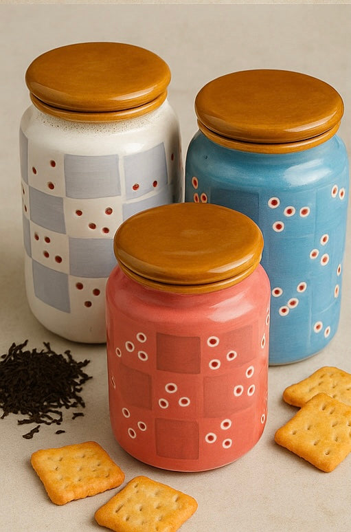 Ceramic Storage Jar Set with Lids | Nani Ki Martbaan Memory Jars | Handcrafted Kitchen Containers