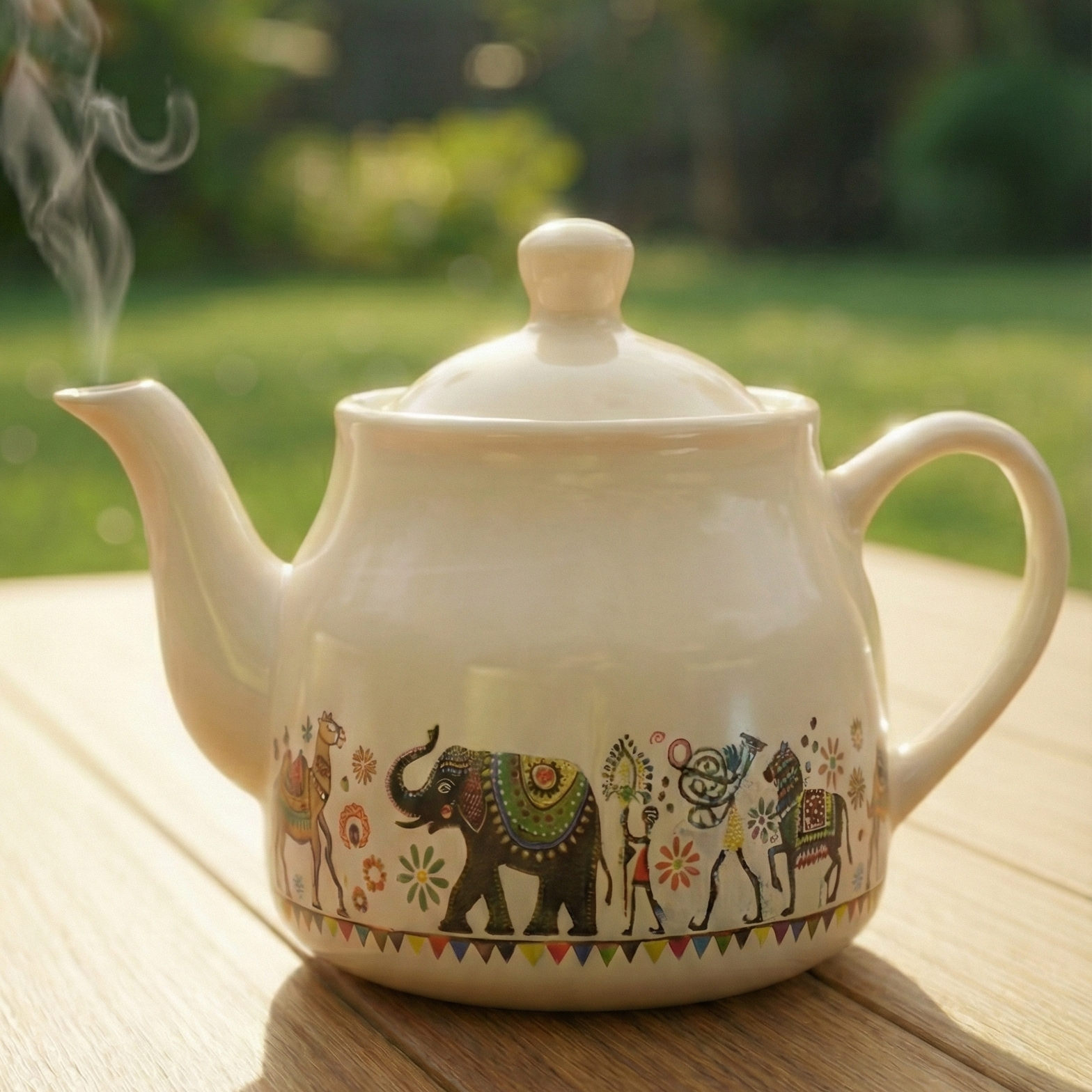 Ceramic Tea Set with 1 Kettle and 6 Mugs – Indian Motif Chai Serving Set | GupShupCups