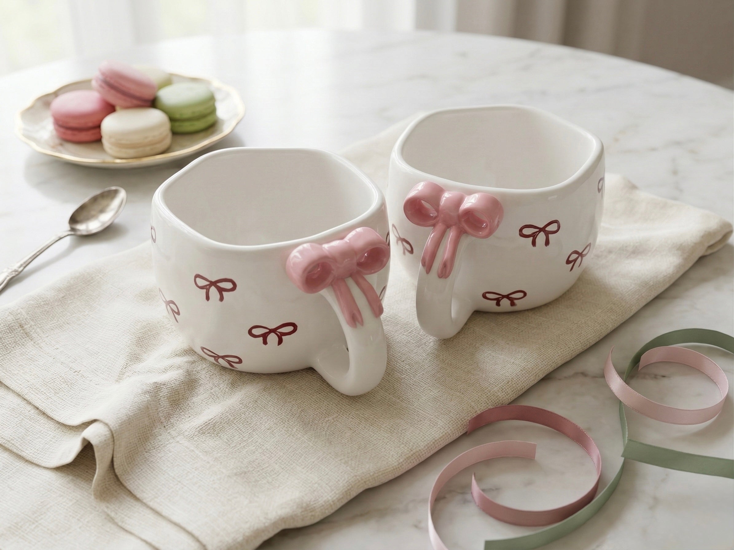 Bow Cup Set of 2 – Cute Ceramic Coffee & Tea Cups for Gifting
