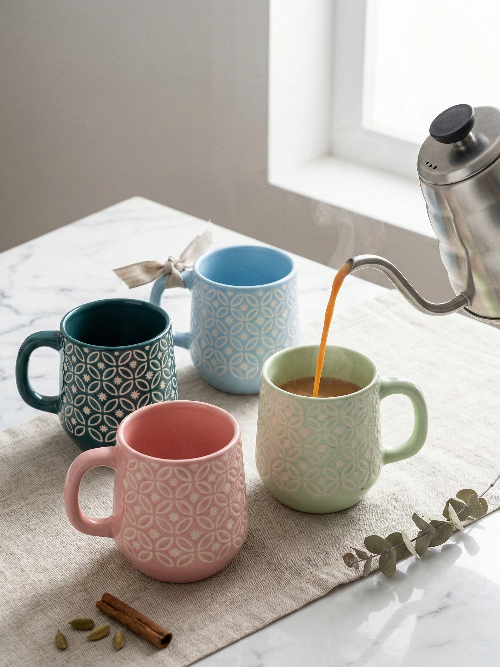 Geometric Print Ceramic Mug Set of 4 – Premium Tea & Coffee Mugs for Gifting