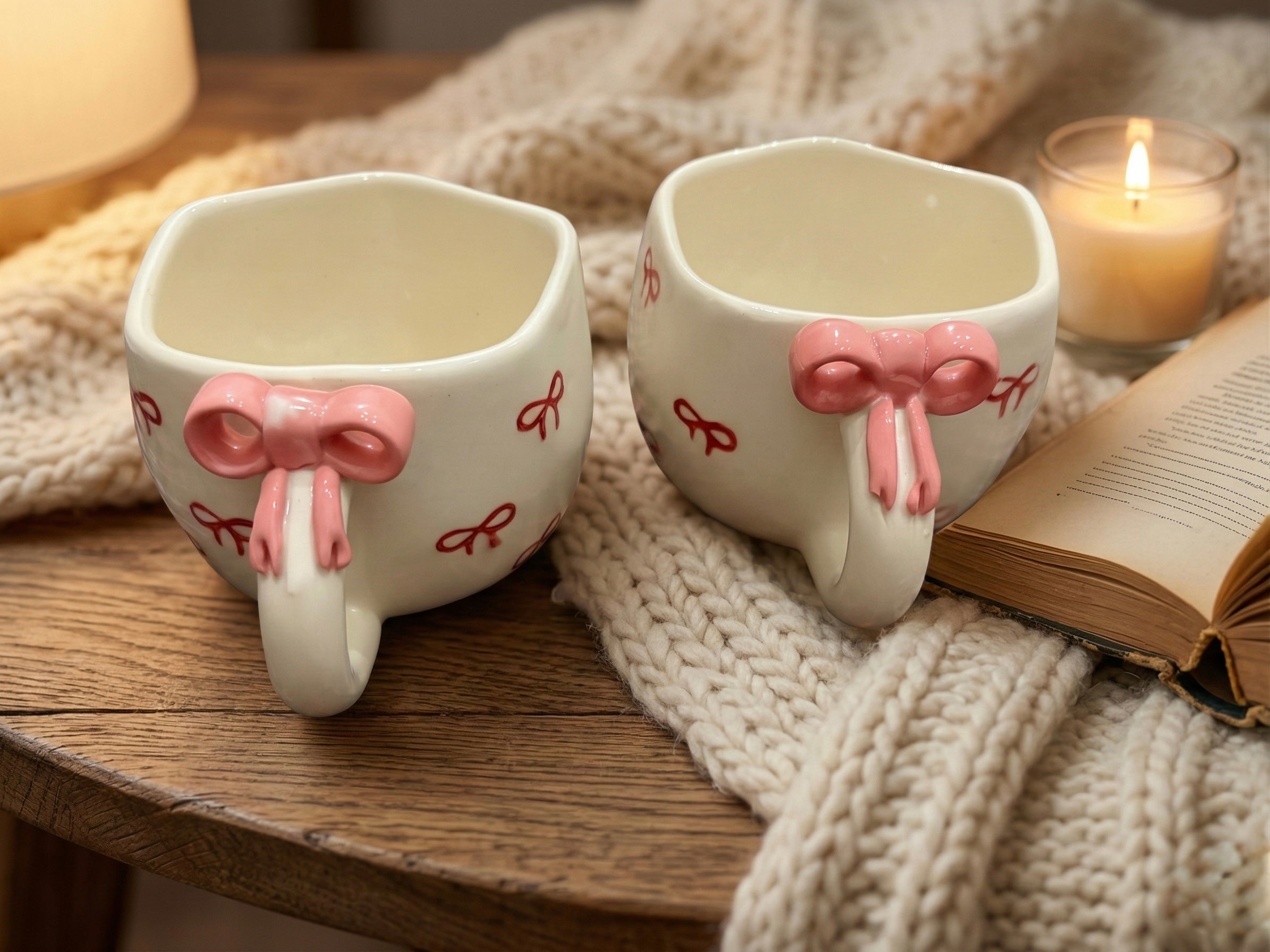Bow Cup Set of 2 – Cute Ceramic Coffee & Tea Cups for Gifting