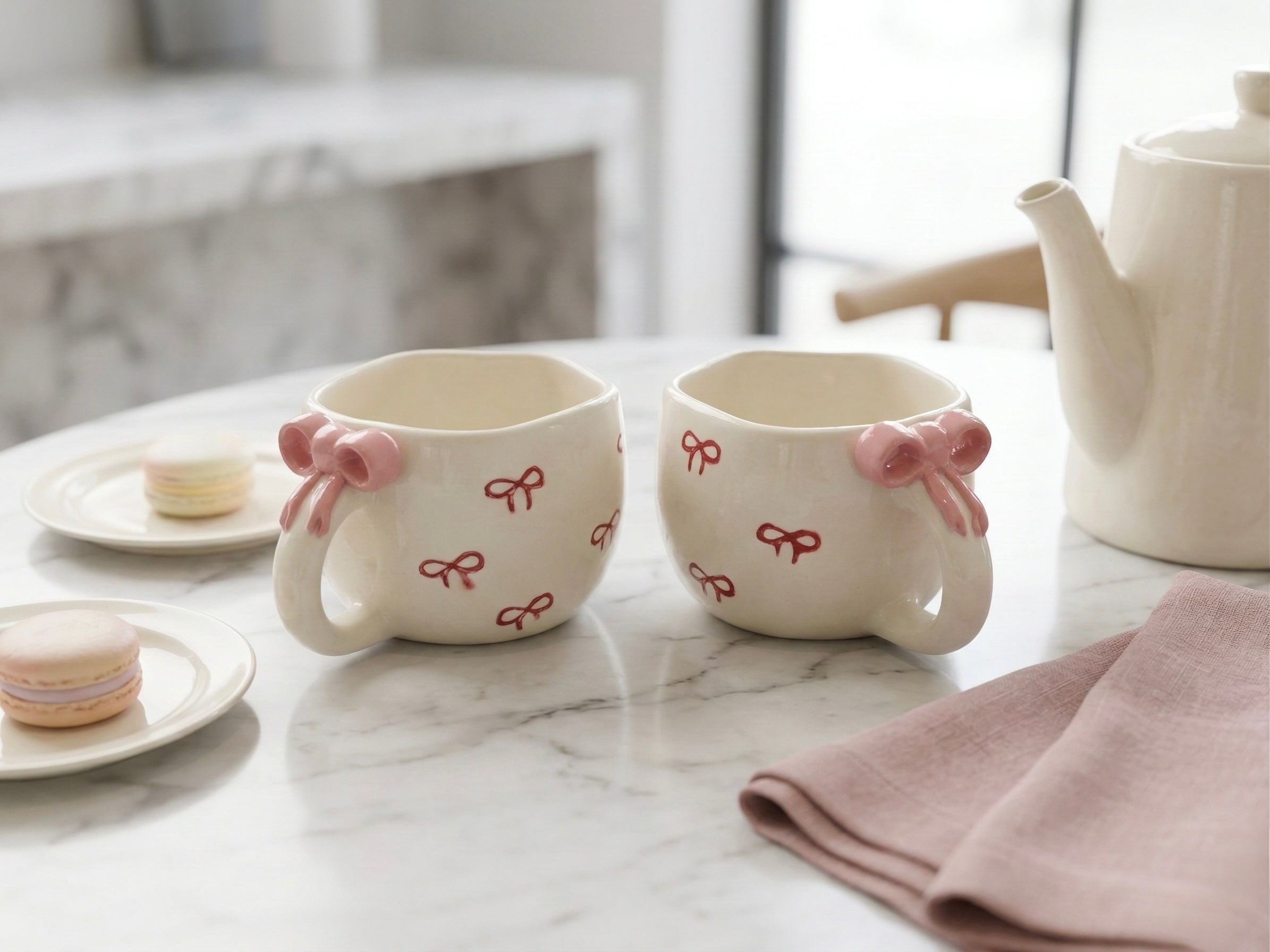 Bow Cup Set of 2 – Cute Ceramic Coffee & Tea Cups for Gifting