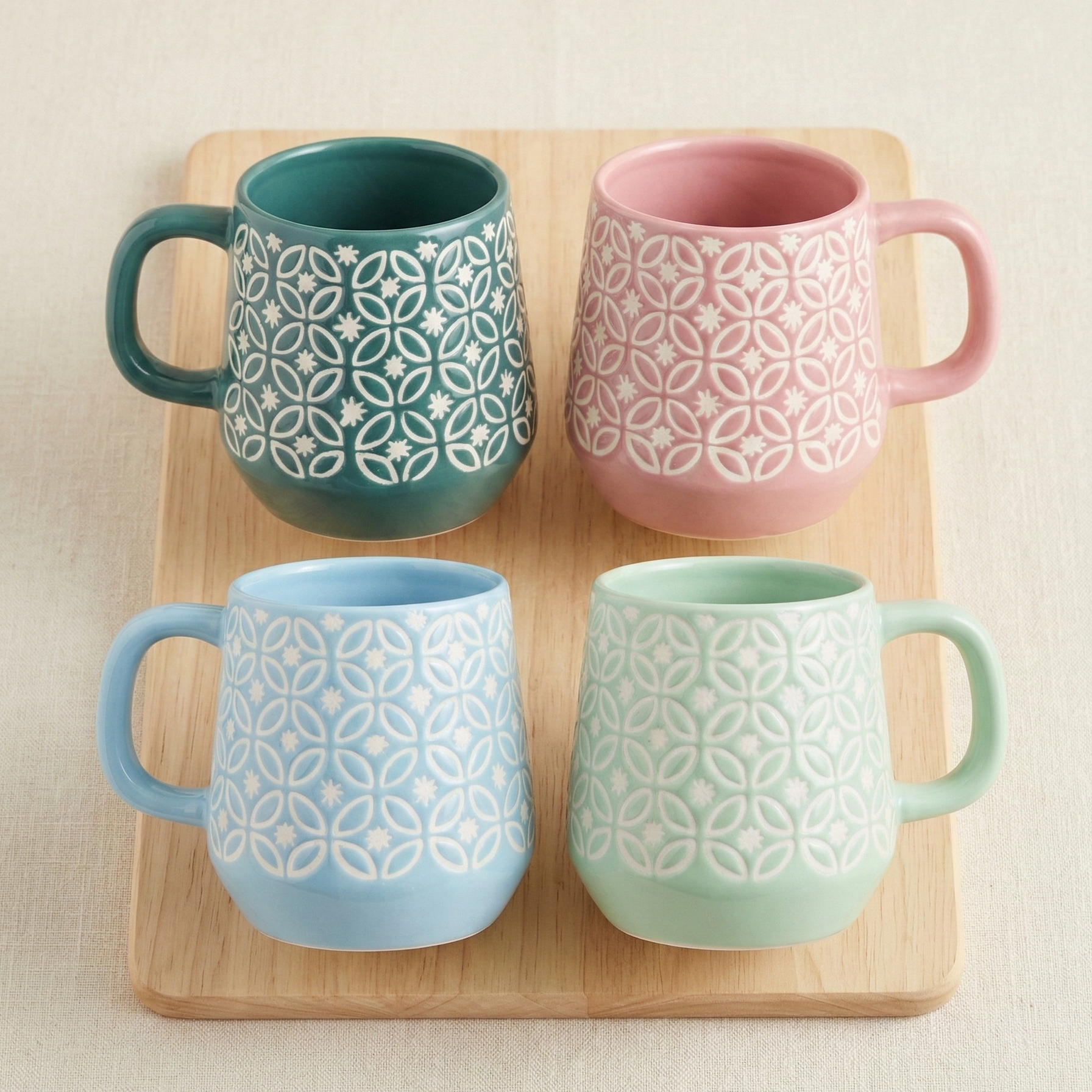 Geometric Print Ceramic Mug Set of 4 – Premium Tea & Coffee Mugs for Gifting