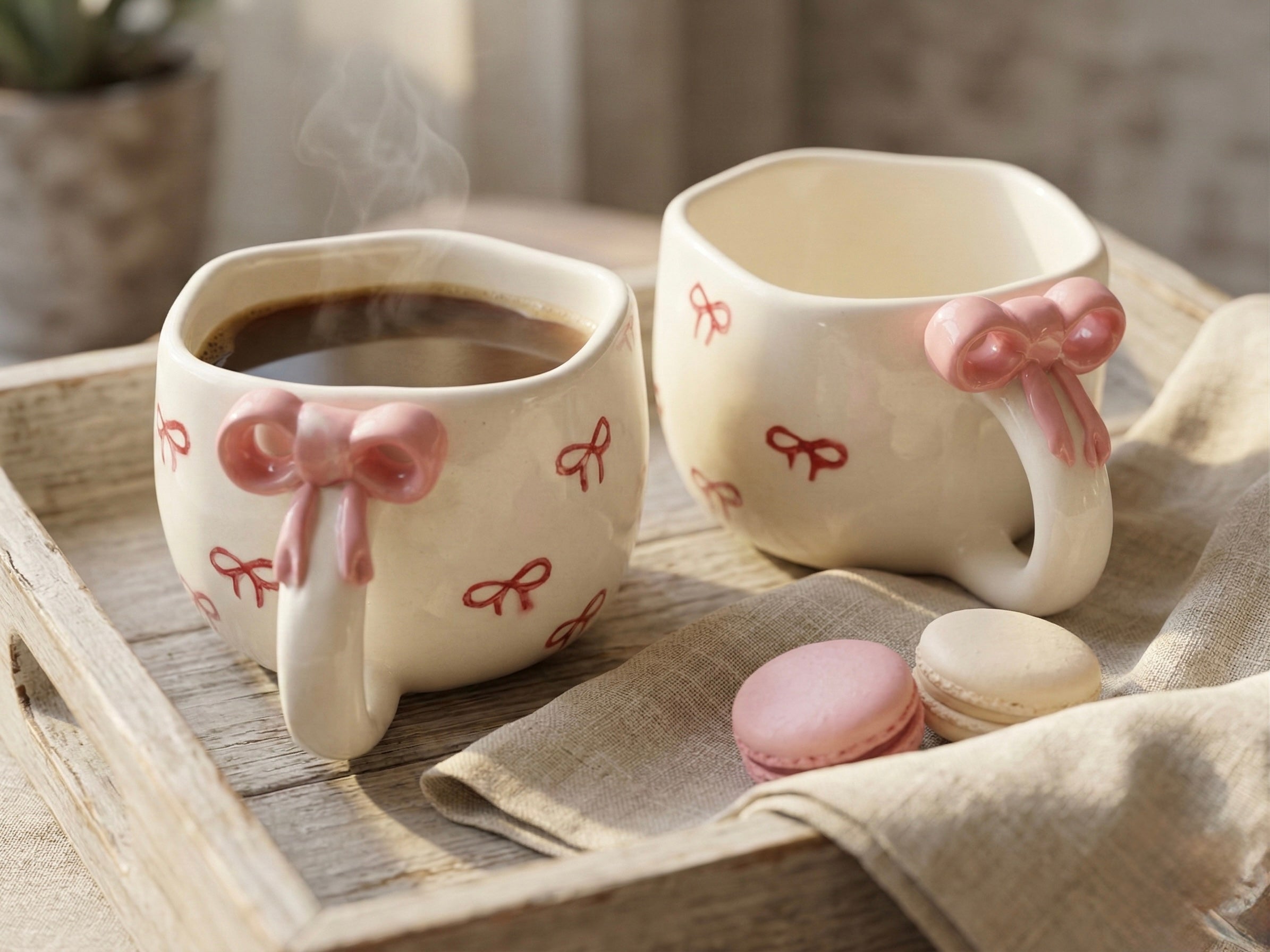Bow Cup Set of 2 – Cute Ceramic Coffee & Tea Cups for Gifting