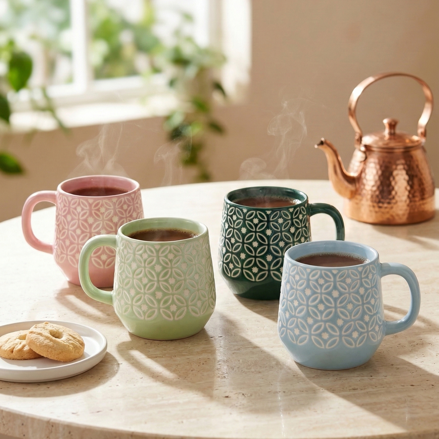 Geometric Print Ceramic Mug Set of 4 – Premium Tea & Coffee Mugs for Gifting