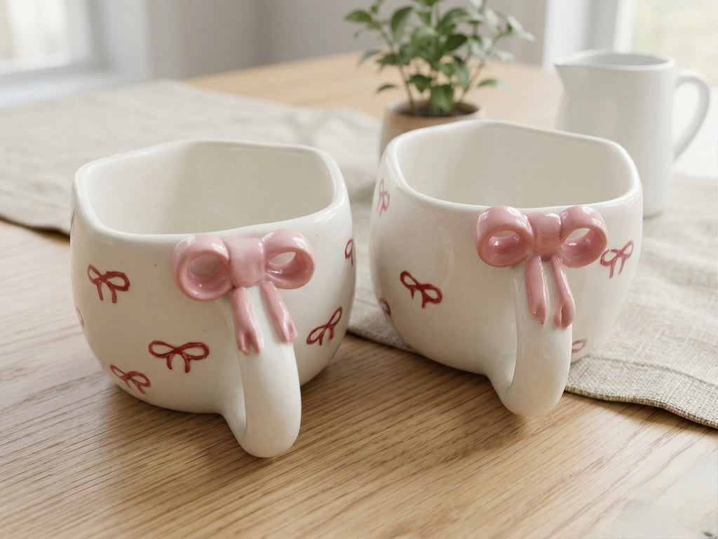 Bow Cup Set of 2 – Cute Ceramic Coffee & Tea Cups for Gifting