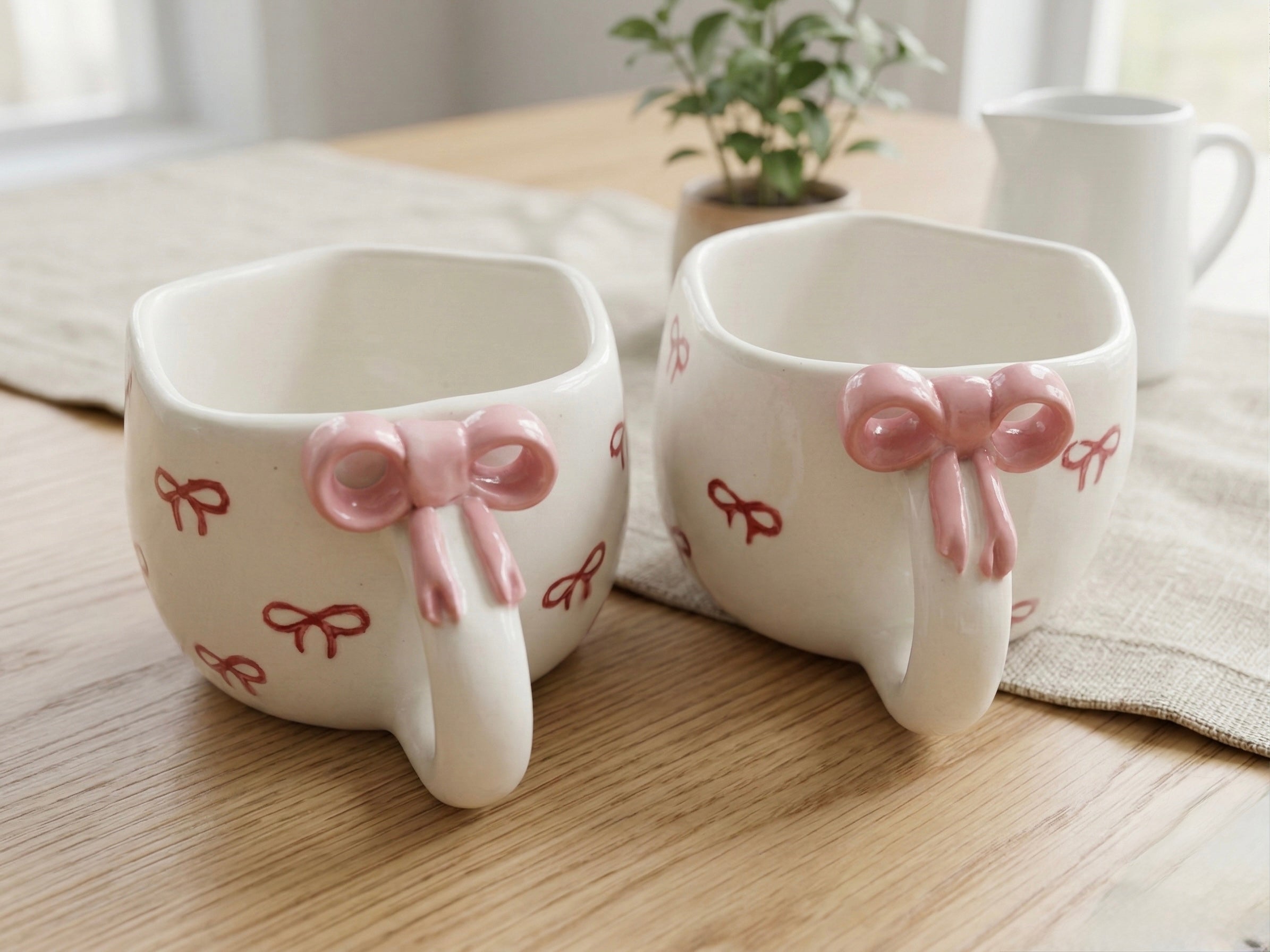 Bow Cup Set of 2 – Cute Ceramic Coffee & Tea Cups for Gifting