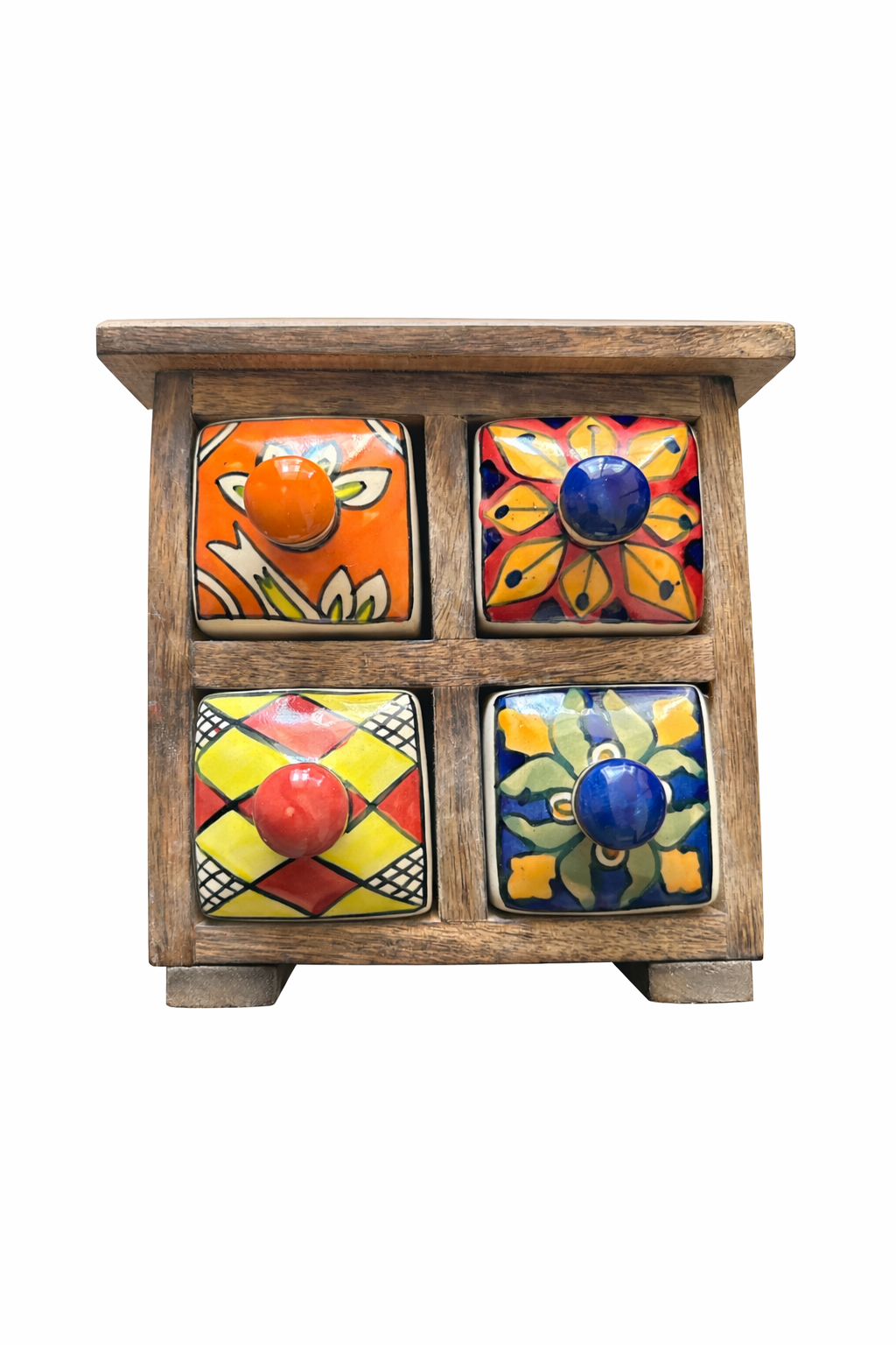 Wooden Ceramic Drawer Box | Handcrafted Storage Organizer for Spices, Jewellery & Home Decor