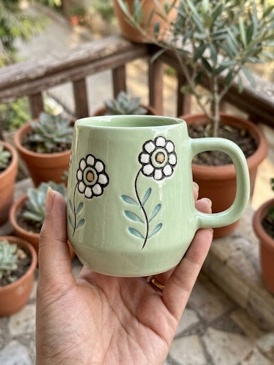 Floral Ceramic Mug Set of 4 – Hand-Painted Style Pastel Coffee & Tea Mugs