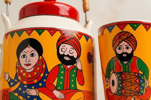 Tea Pot Set with 6 Cups – Ceramic Kettle Set with Cutting Tea Cups | GupShupCups