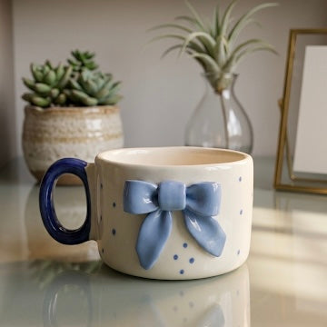 aesthetic coffee mugs Blue Bow Mug – Cute Aesthetic Ceramic Coffee Mug India