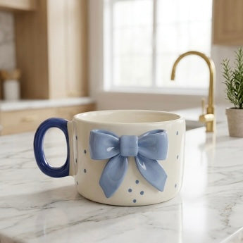 Blue Bow Mug – Cute Aesthetic Coffee Mug for Gifting