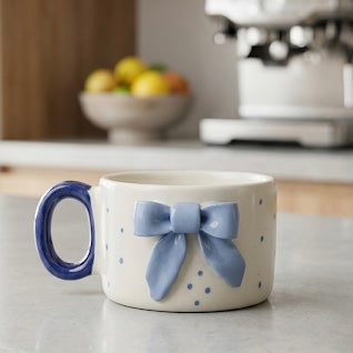 Blue Bow Mug – Cute Aesthetic Coffee Mug for Gifting